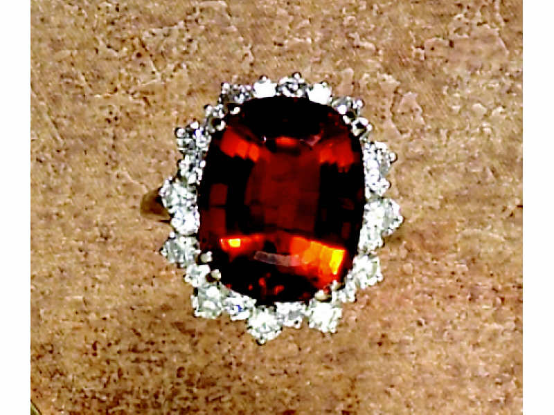 Appraisal: MADEIRA CITRINE AND DIAMOND RING k white gold ring centering