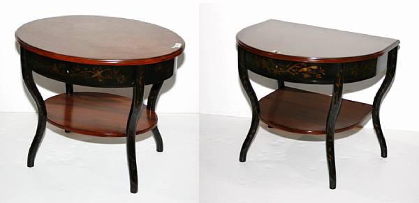 Appraisal: Two Neoclassical style paint decorated and parcel gilt walnut tables