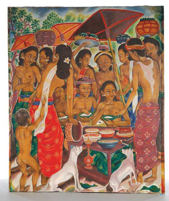 Appraisal: CONTEMPORARY INDONESIAN PAINTING Large contemporary painting on canvas of a