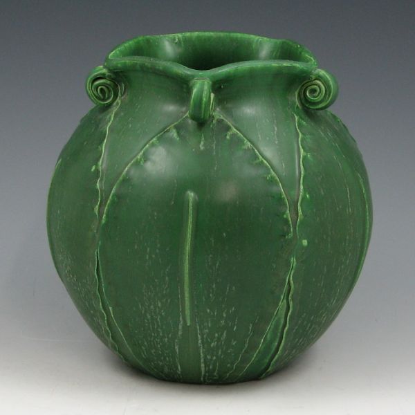 Appraisal: Door Pottery Curled Leaves vase in Cucumber Green glaze Marked