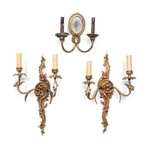 Appraisal: A Pair of Gilt Metal Two-Light Sconces and a Single