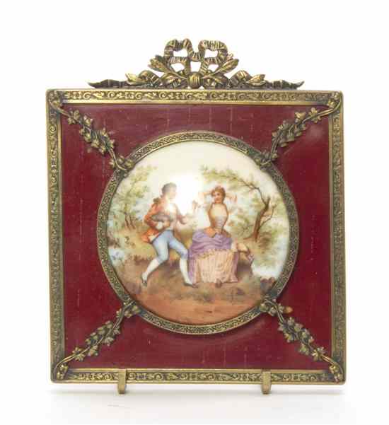 Appraisal: Six Miniature Paintings on Porcelain five depicting courting scenes and