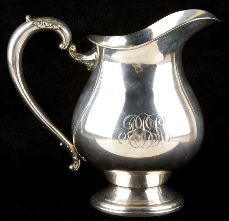 Appraisal: Frank M Whiting Sterling Silver Water Pitcher four-pint size monogrammed