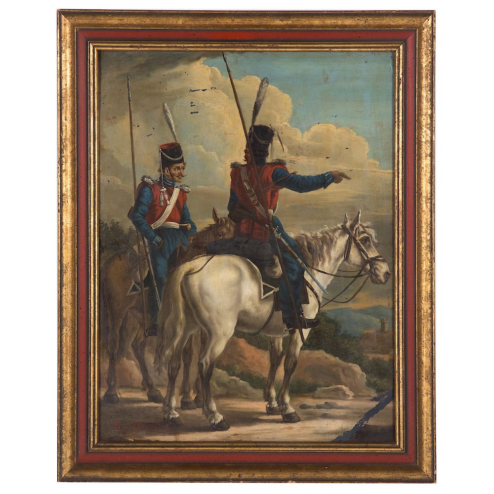 Appraisal: After A de Neuville Hussars on Horseback oil After Alphonse