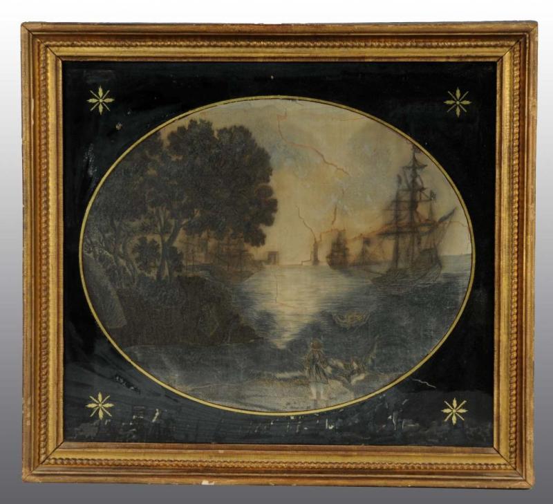 Appraisal: Reverse on Glass Ship Scene Description With tears Framed under