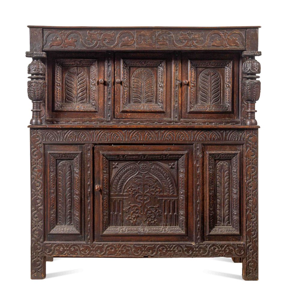 Appraisal: A William and Mary Carved Oak Court Cupboard A William