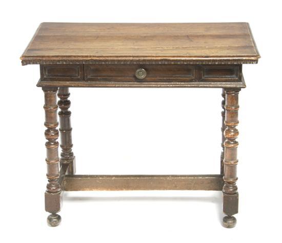 Appraisal: An English Jacobean Oak Center Table with dentiled frieze above