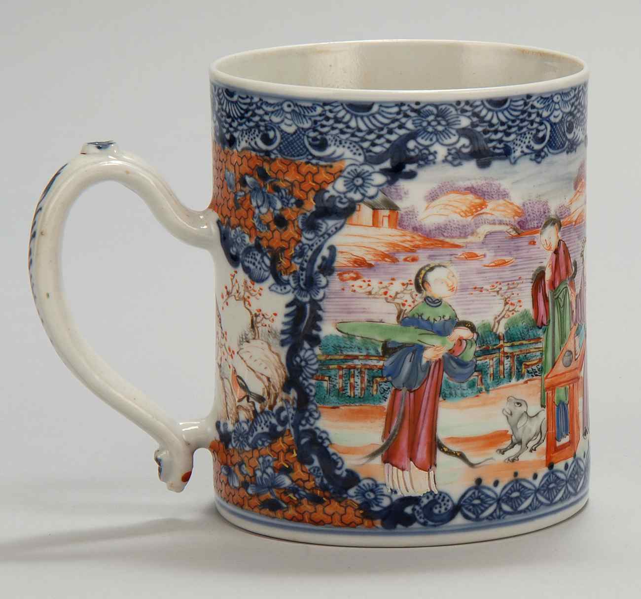 Appraisal: CHINESE EXPORT ROSE MANDARIN PORCELAIN MUG Circa With unusual blue