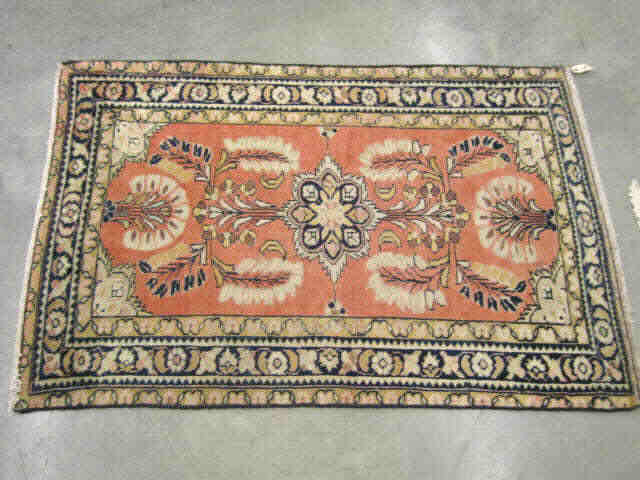 Appraisal: Lilihan Persian Handmade Rug elegant floral salmon field blue trim