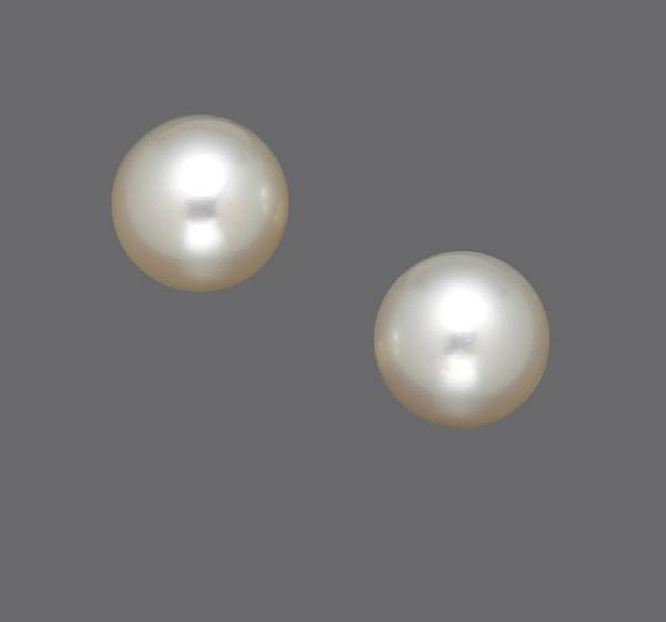 Appraisal: A pair of South Sea cultured pearl stud earrings pearls