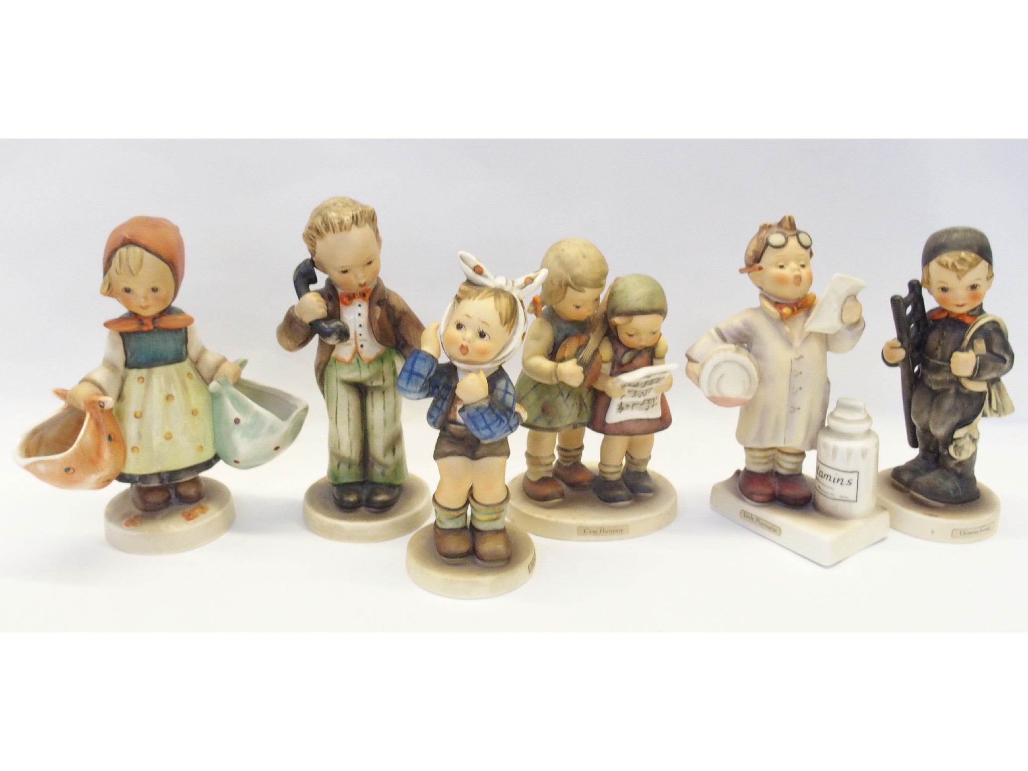 Appraisal: Six Hummel figures comprising Hello TMK Chimney Sweep TMK Boy