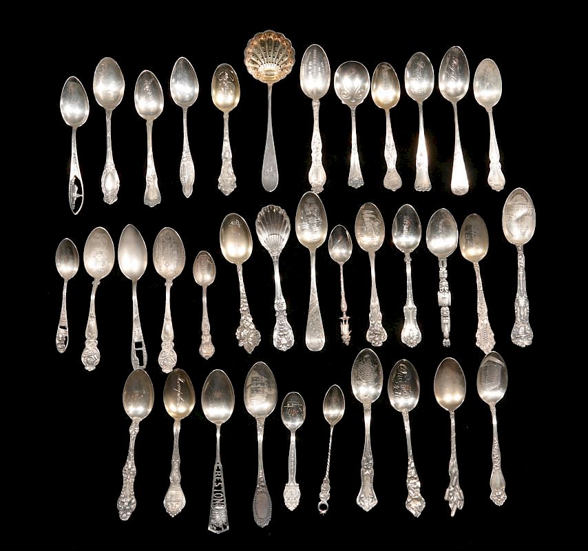 Appraisal: ESTATE LOT OF STERLING SILVER SOUVENIR SPOONS ETC Sterling silver