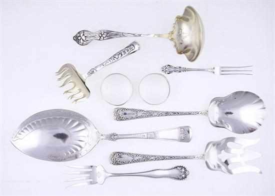 Appraisal: American sterling flatware serving pieces and napkin rings th th