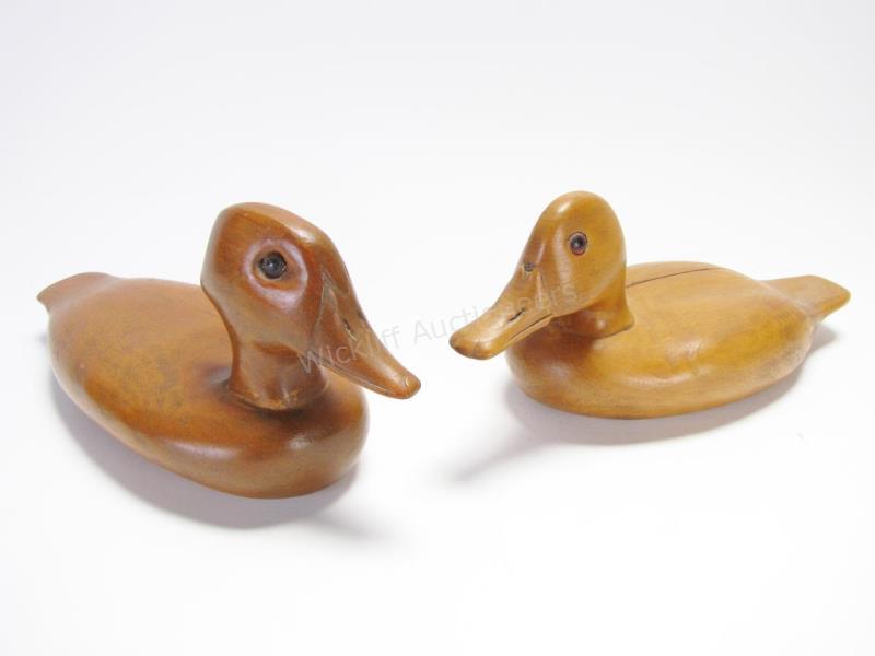 Appraisal: Two Vintage Wooden Duck Decoys hand carved decoys with a