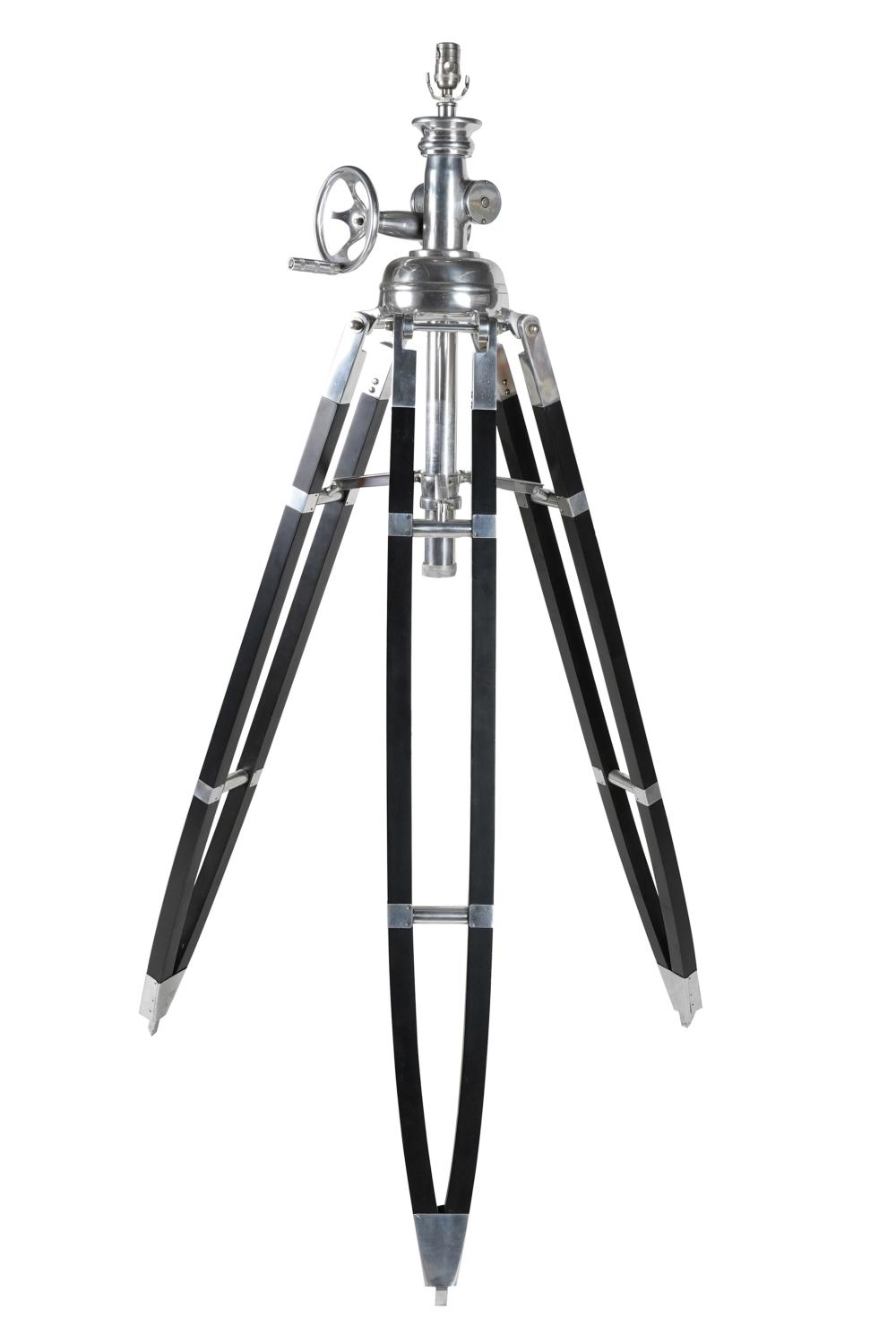 Appraisal: WOOD METAL TRIPOD FLOOR LAMPwith adjustable light inches high Condition