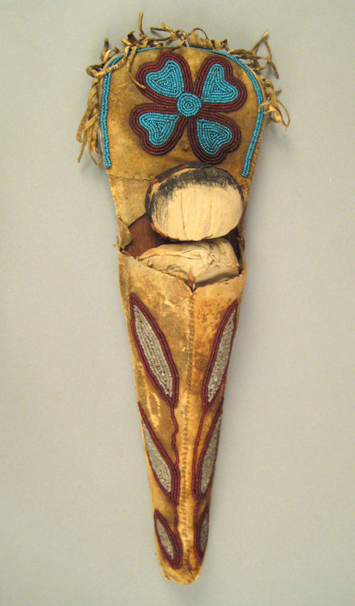 Appraisal: Southeastern hide doll cradle late th c with beaded leaf