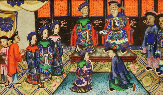 Appraisal: CHINESE SCHOOLA rice paper painting showing a court scene with