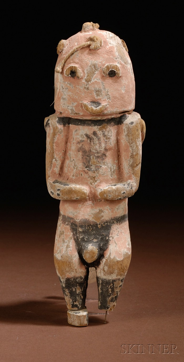 Appraisal: Southwest Polychrome Carved Wood Kachina Hopi c a mud-head doll