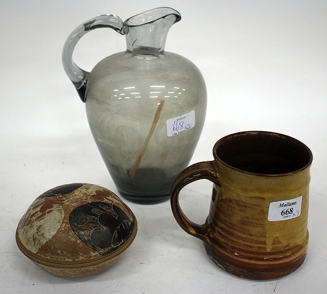 Appraisal: A ST IVES LEACH POTTERY ASH GLAZED TANKARD the handle