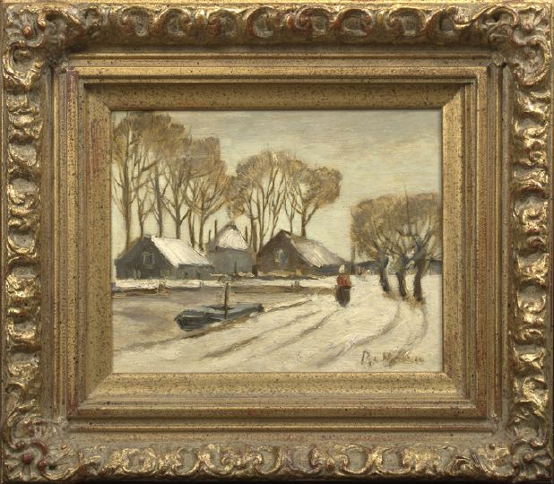 Appraisal: Dirk van Hoven Dutch Contemporary Winter Village Scene oil on