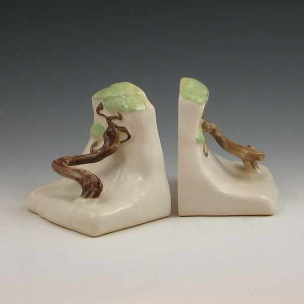 Appraisal: Pair of Roseville Ming Tree bookends in white Marked Roseville