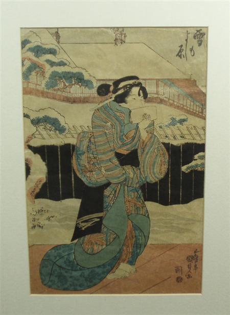 Appraisal: A th century Japanese print Probably Kunisada of a lady