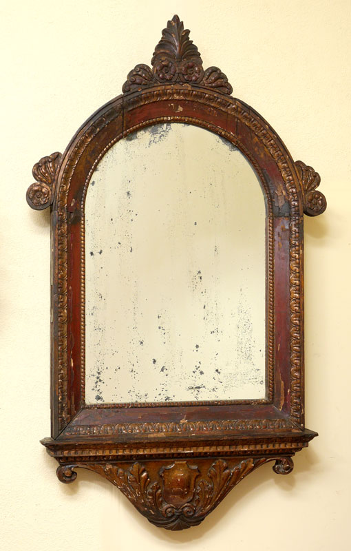 Appraisal: EARLY CARVED PAINT DECORATED ITALIAN MIRROR Carved wood frame with