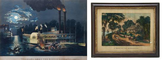 Appraisal: Two Color Lithographs Currier and Ives Wooding Up On the