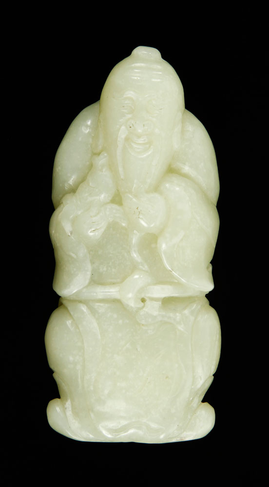 Appraisal: - Chinese Jade Fisherman Figure Chinese fisherman figure carved jade