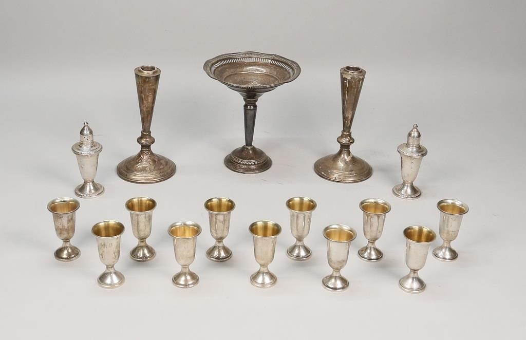 Appraisal: candlesticks tazza cups Duchin Creations salts Each marked Sterling Weighted