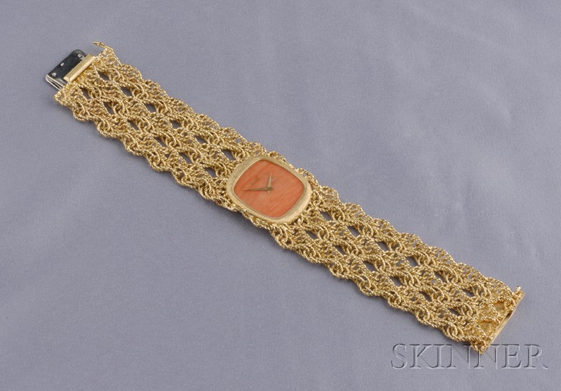 Appraisal: kt Gold and Coral Watch Piaget c the coral dial