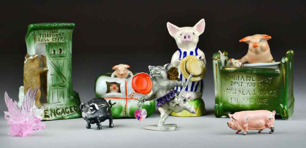 Appraisal: Porcelain Glass Metal Pig FigurinesTo include Royal Stratford others largest