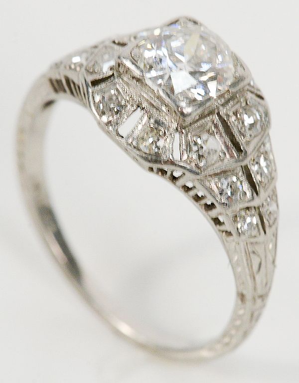 Appraisal: Platinum and diamond ring set with center diamond approximately cts