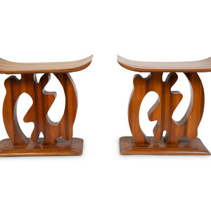 Appraisal: A Pair of Ashanti Style Laminated Wood Stools TH CENTURY