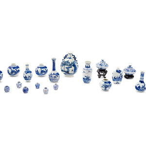 Appraisal: Twenty Small Blue and White Porcelain Vessels comprising assorted vases