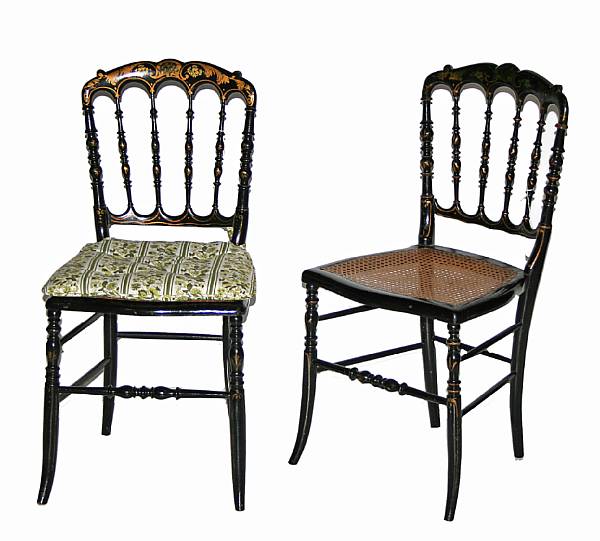 Appraisal: A set of four Victorian ebonized and stencilled side chairs