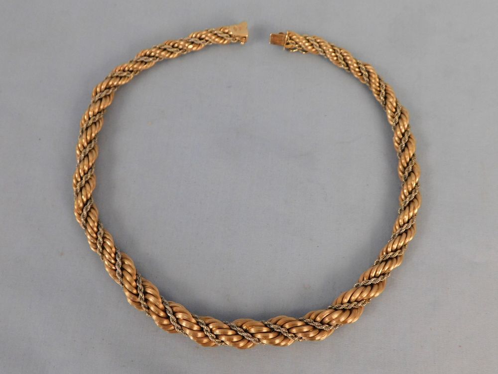 Appraisal: K GOLD ROPE NECKLACE K tested gold two-tone rope necklace