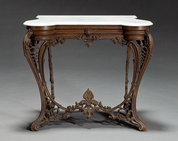 Appraisal: LOUIS XV-STYLE CAST IRON CONSOLE American mid- th century with