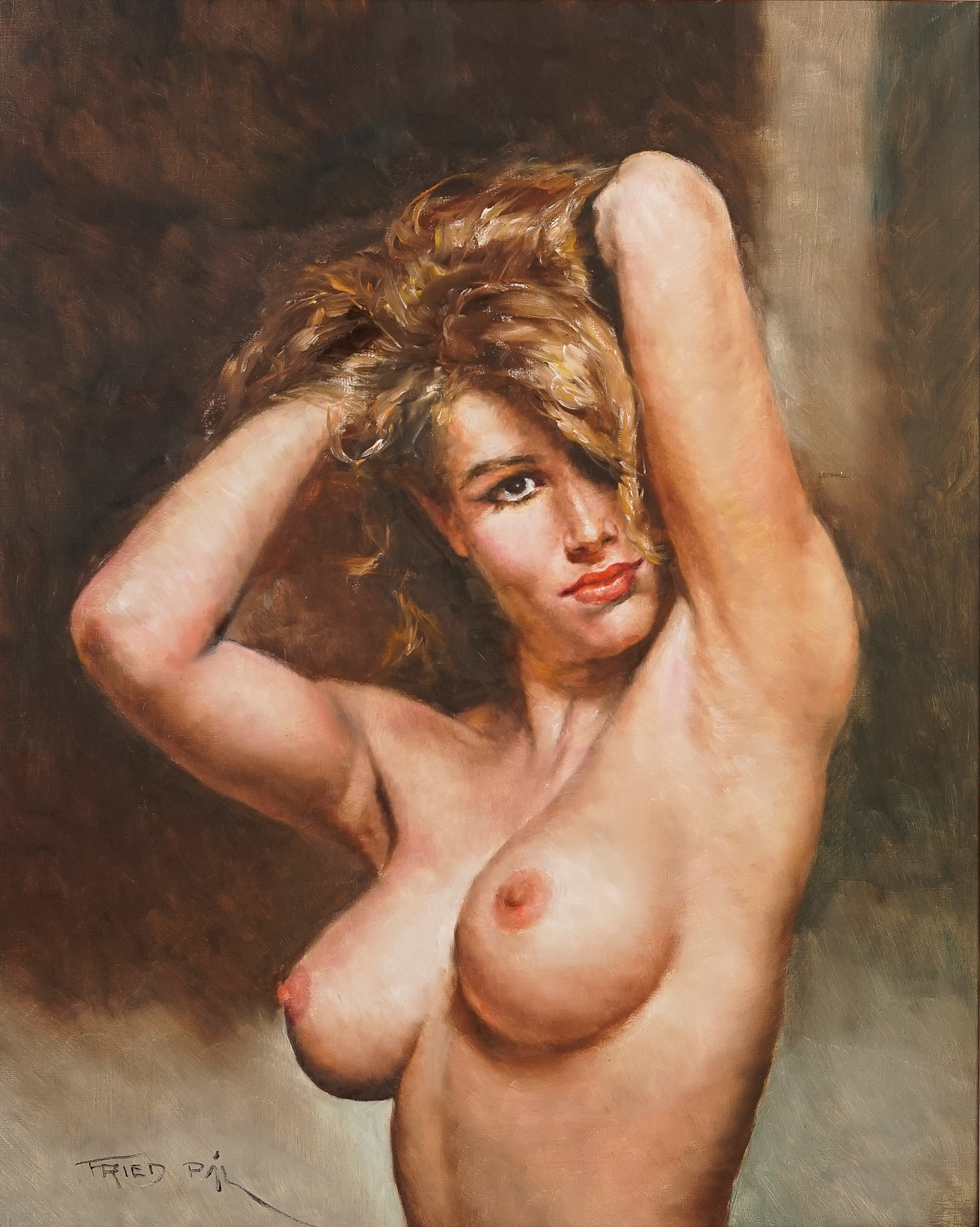 Appraisal: FRIED Pal - Hungarian ''Sandra'' A Topless Beauty Posing Oil