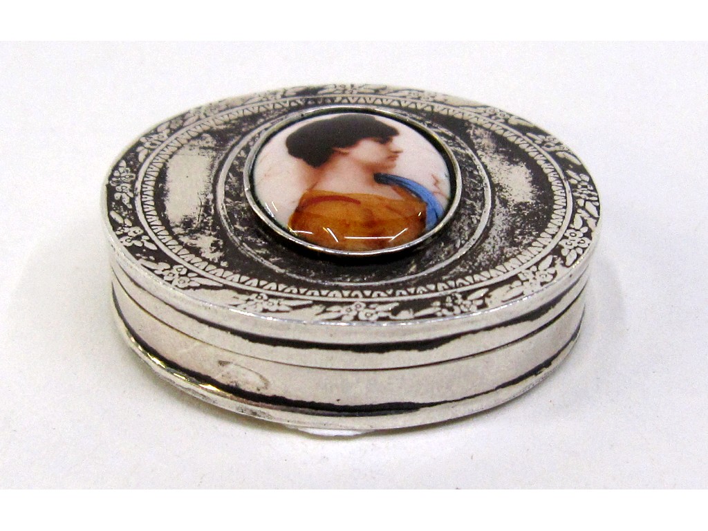 Appraisal: Silver and enamel portrait pill box