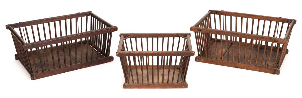 Appraisal: THREE DOWEL BASKETS LATE TH CENTURY LENGTHS FROM TO THREE