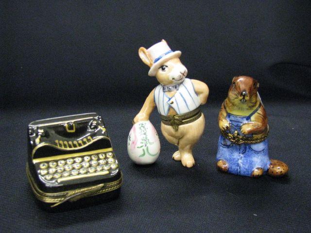 Appraisal: Limoges Porcelain Figural Boxes beaver rabbit typewriter