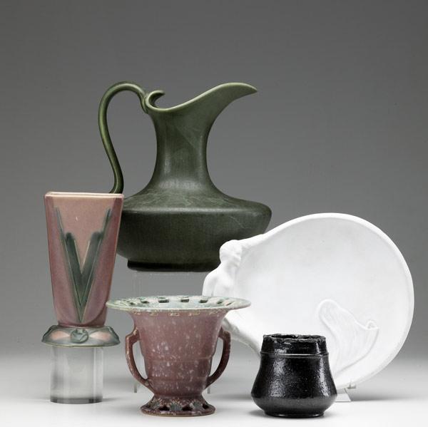 Appraisal: Five pieces of American pottery th th C George Ohr