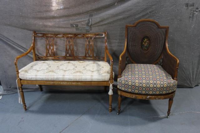 Appraisal: Adams Style Paint Decorated Settee and Arm Chair Both great