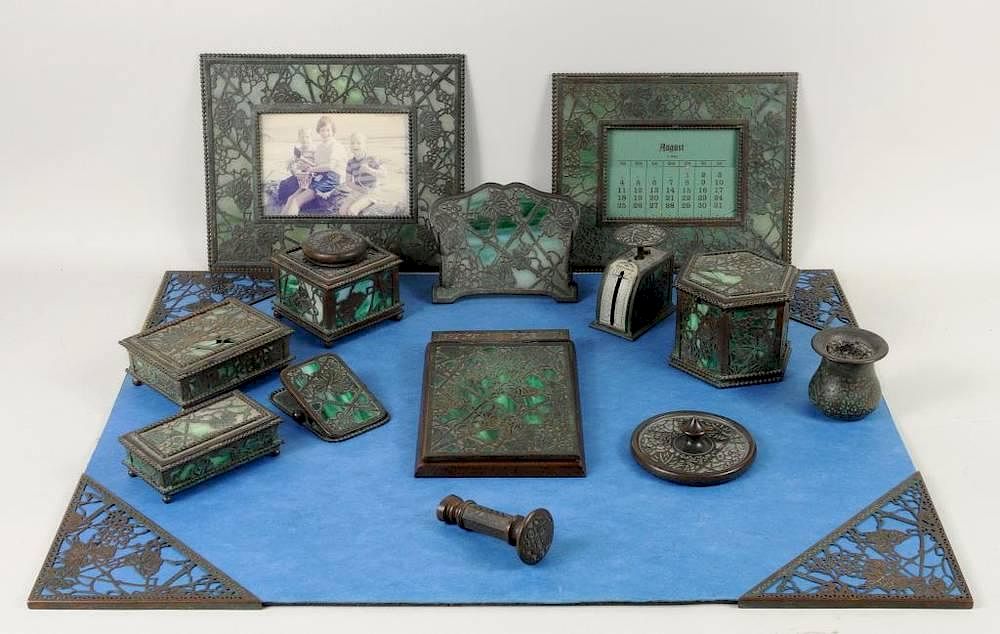 Appraisal: Tiffany Studios Bronze Desk Set Grapevine Pattern Tiffany Studios New