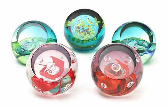 Appraisal: Five Caithness Glass Paperweights each of spherical form having a