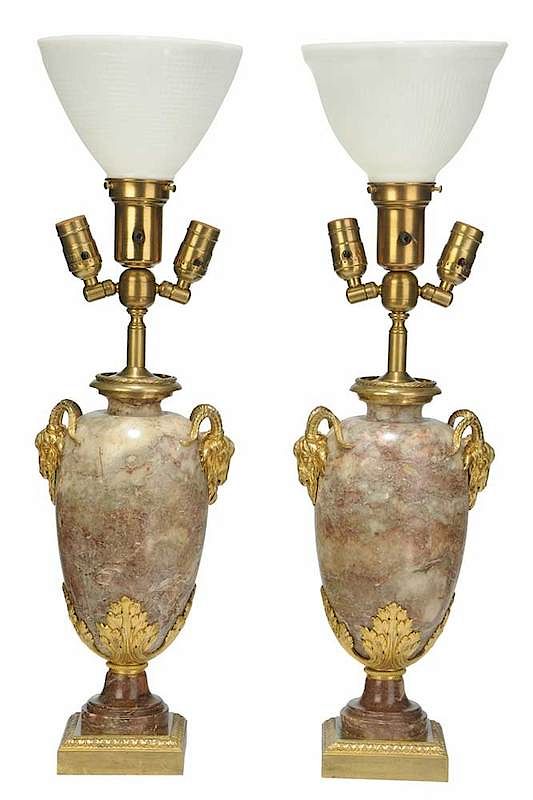 Appraisal: Pair Louis XVI Style Gilt Bronze-Mounted Lamps French th century