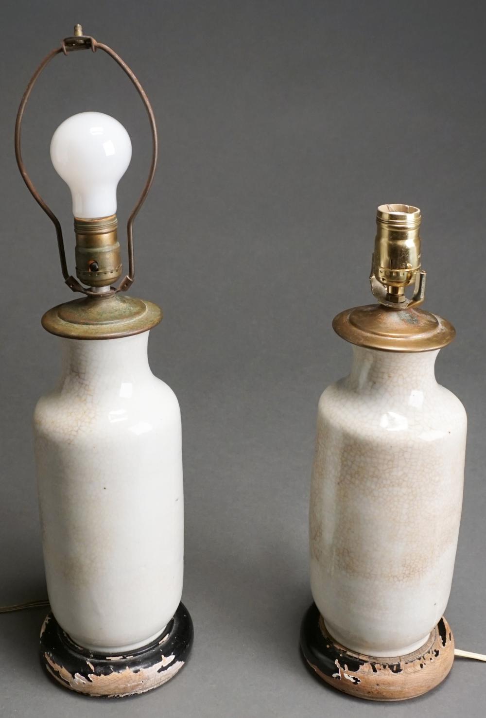 Appraisal: PAIR OF CHINESE PALE CRACKLE GLAZED VASES MOUNTED AS LAMPS