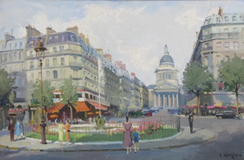 Appraisal: Constantine Kluge French - Paris street scene Oil on canvas