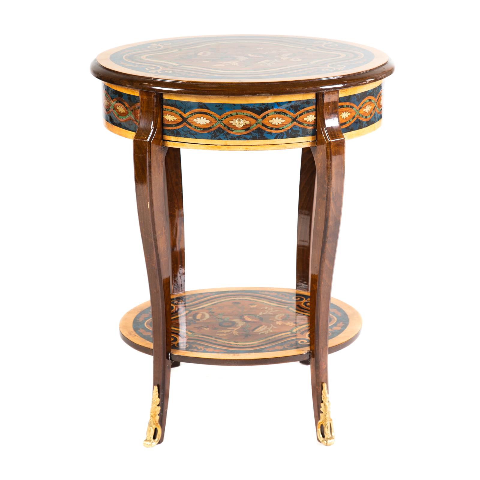 Appraisal: LOUIS XV STYLE INLAID STAND Elaborate inlaid single drawer stand